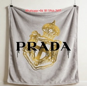 Prada Gold Crown Crest Drip Print White Fleece Sofa Throw Blanket IMG_2715